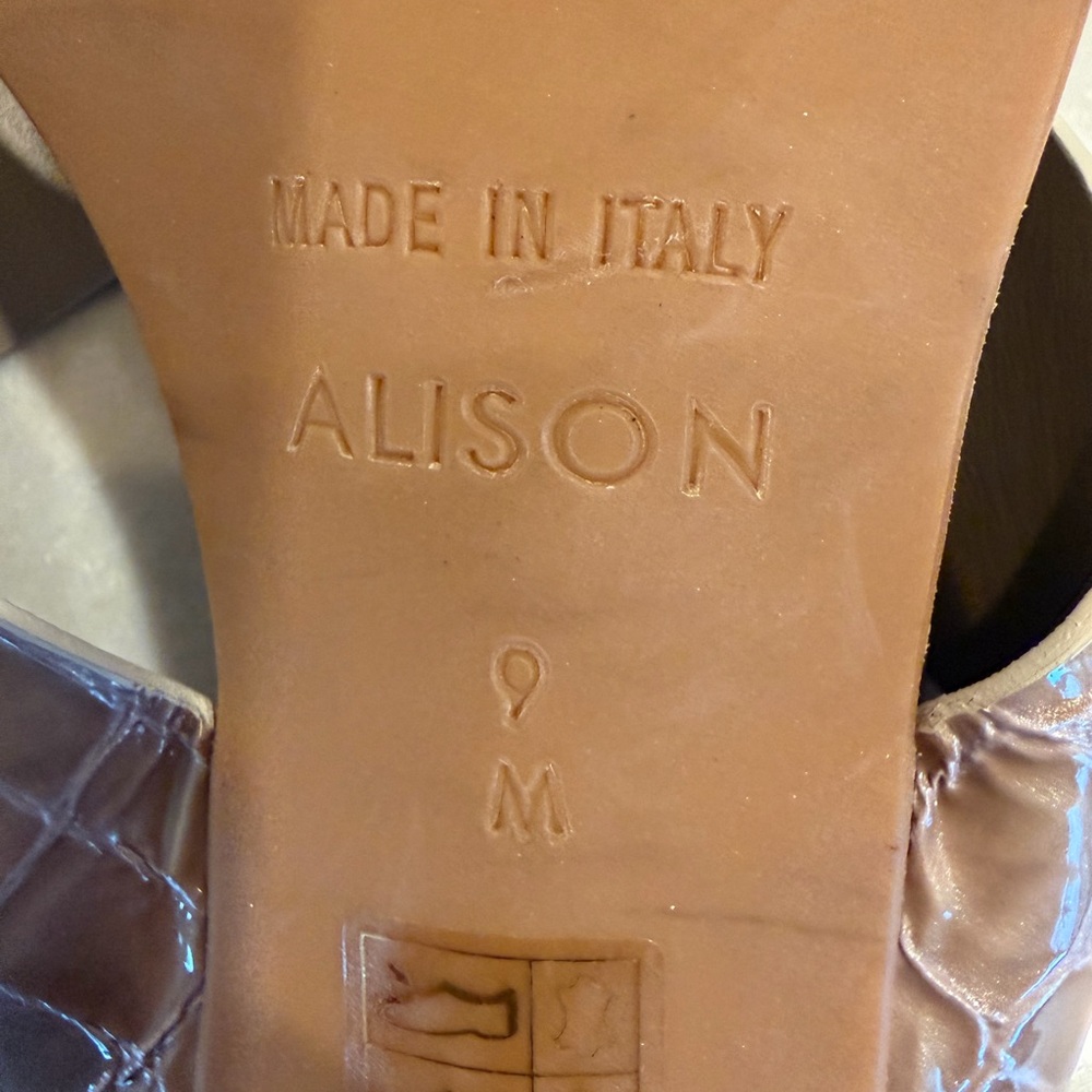 Brighton Taupe Croc-Embossed Slide Sandals with Silver Medallion - Picture 2 of 5